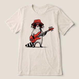 Camiseta Guaxinim Legal Tocando Guitarra Baixo Vermelha