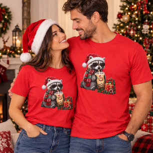 Camiseta Guaxinim Natalino Fofo com Presentes e Cacau Quent