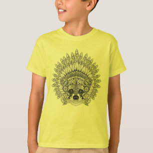 Camiseta Guaxinim no Doodle emplumado da capota da guerra