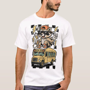 Camiseta Guaxinim no ônibus de volta à escola menino profes