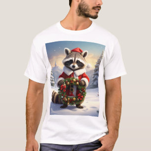 Camiseta Guaxinim Papai Noel – Coroa de Inverno em uma Flor