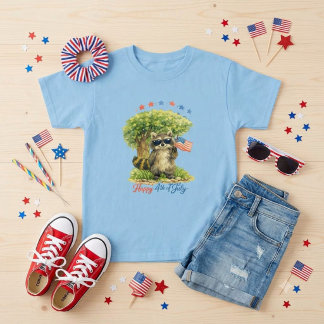 Camiseta Guaxinim Patriota 4 de Julho Animal Azul