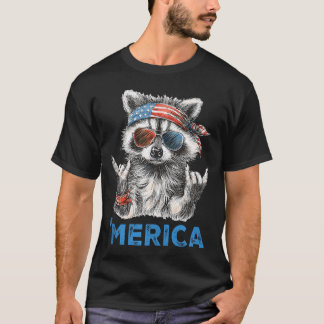 Camiseta Guaxinim Patriótico Engraçado Balançando Orgulho D