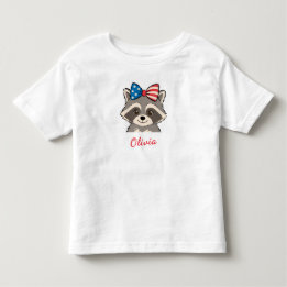 Camiseta Guaxinim Patriótico Laço Vermelho Branco Azul Nome