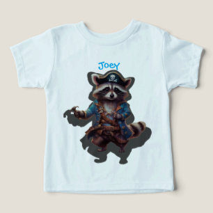 Camiseta Guaxinim Pirata do Livro de Histórias Azul e Cinza