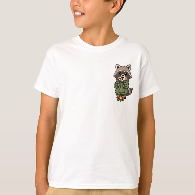 Camiseta Guaxinim Tostando Marshmallows Crianças (Frente)