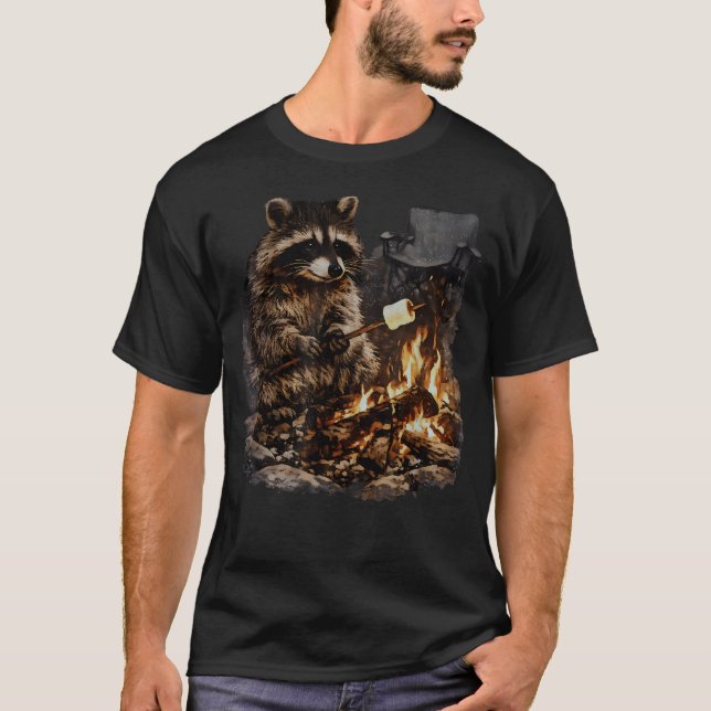 Camiseta Guaxinim Tostando Marshmallows Meme Divertido de A (Frente)