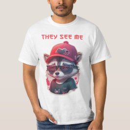 Camiseta guaxinim vivaz piscando com óculos,