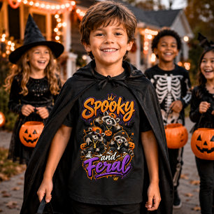 Camiseta Guaxinins Assustadores de Halloween Menino Feral