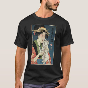 Camiseta Gueixa e Gato 1 Ukiyo E Guerreiro Japonês Samurai