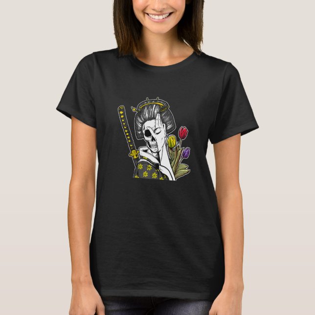 Camiseta Gueixa Samurai Esqueleto Japonesa (Frente)