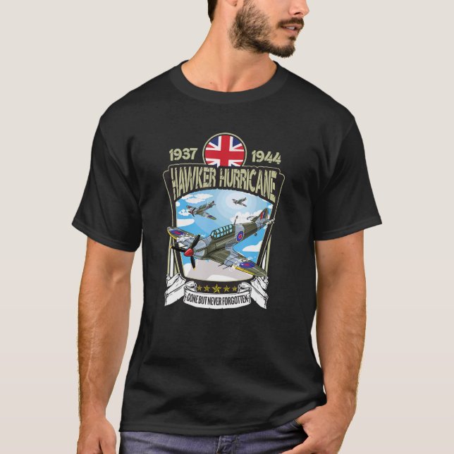 Camiseta Guerra Mundial 2 Aeronaves britânicas Hawker Hurri (Frente)