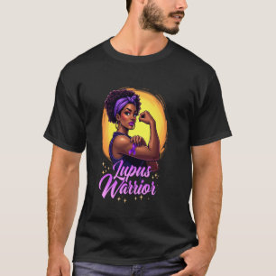 Camiseta Guerreira do Lúpus Mulher Afro Negra Usa Laço Roxo