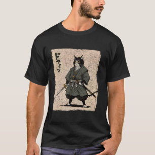 Camiseta Guerreiro Anime Samurai Gato Ukiyo-e Japonês