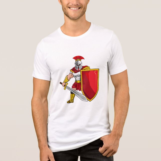 Camiseta Guerreiro antigo com espada e escudo no capacete (Frente)