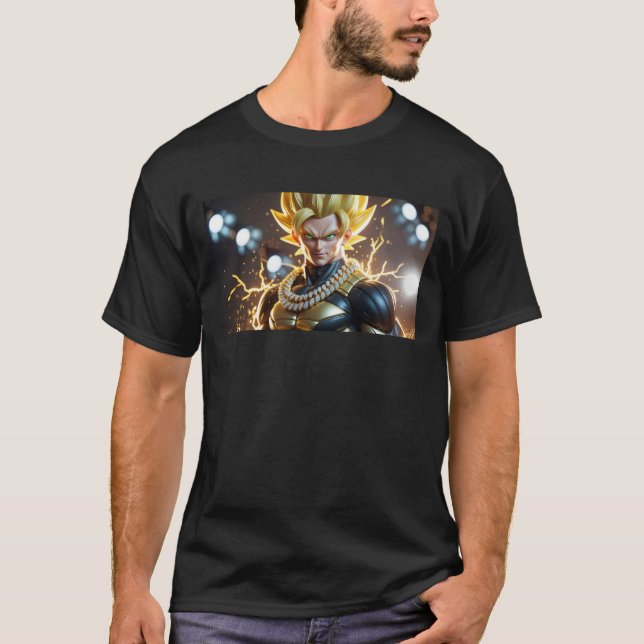 Camiseta "Guerreiro com Aura Dourada – Luxo Anime" (Frente)
