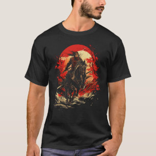 Camiseta Guerreiro de Cavalgada de Samurai Japão Arte Gráfi