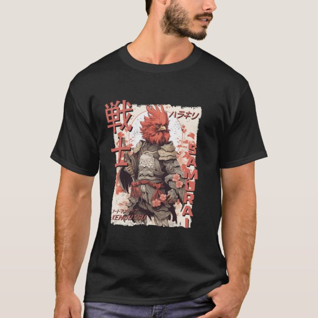 Camiseta Guerreiro de frango de Samurai bonito japonês Ninj (Frente)
