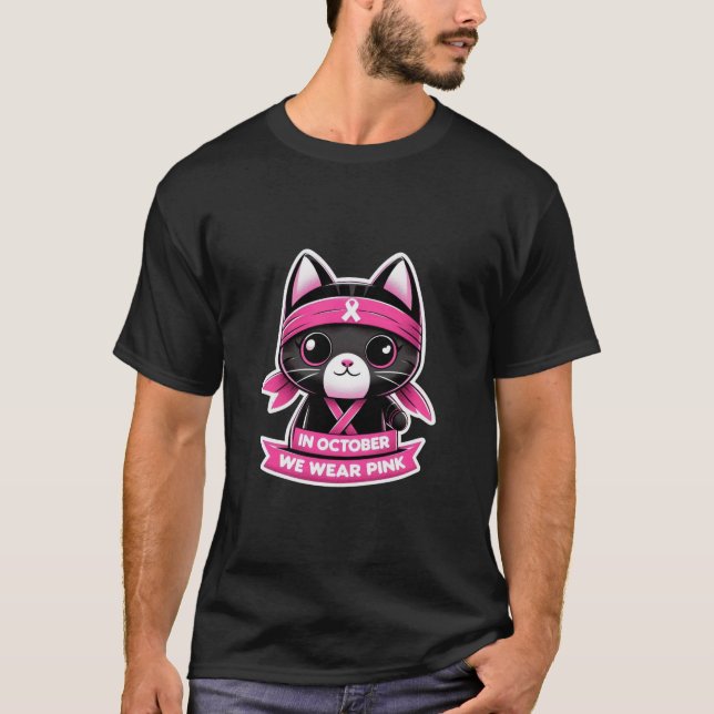 Camiseta Guerreiro de Gatos Bonitos em outubro Nós Vestimos (Frente)