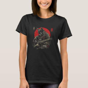 Camiseta Guerreiro de Guitarra do Gato Samurai Arte Japones