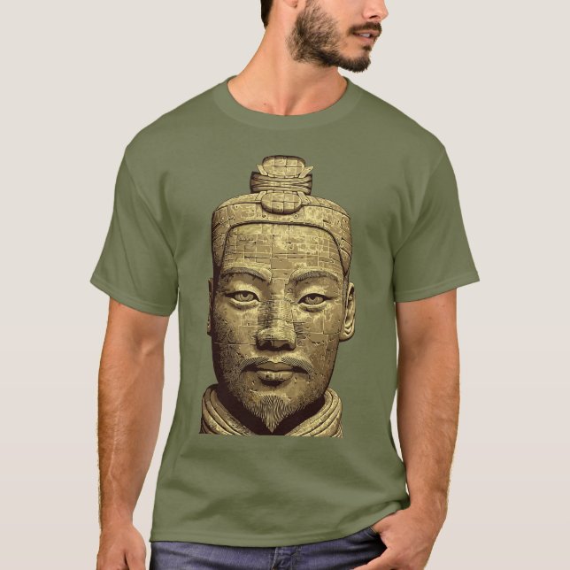 Camiseta Guerreiro de Terracota - Arte Dourada Antiga (Frente)