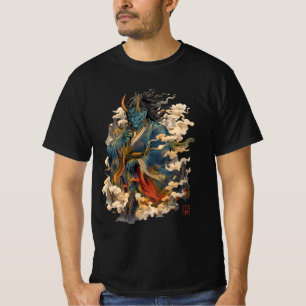 Camiseta Guerreiro Demônio Oni Azul   Mitologia Yokai Japon
