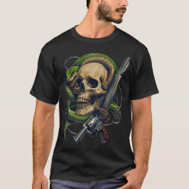 Camiseta Guerreiro do crânio e Cobra - Gunslinger Gótico Es