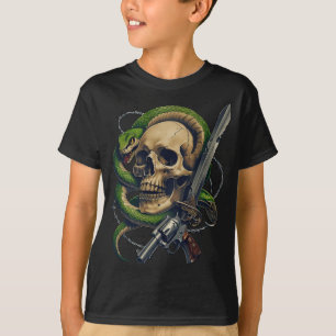 Camiseta Guerreiro do crânio e Cobra - Gunslinger Gótico Es