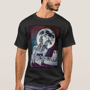Camiseta Guerreiro Em Cavalo Sob Lua Cheia No Espaço Congel