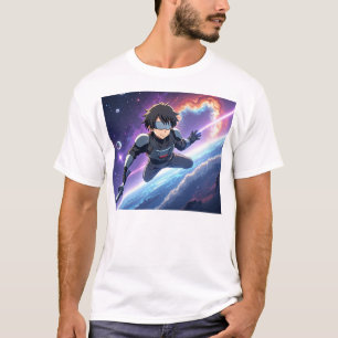 Camiseta Guerreiro Espacial de Anime Futurista com Espada a