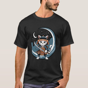 Camiseta Guerreiro Gato Samurai Arte da Lua Cheia