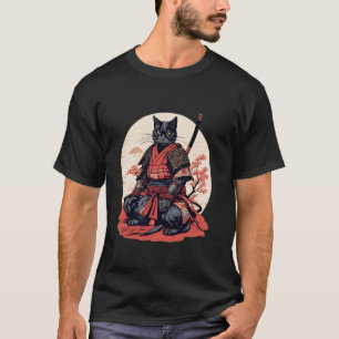 Camiseta Guerreiro Gato Samurai Japonês Retrô