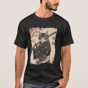 Camiseta Guerreiro Gato Samurai Vintage Japonês Ukiyo-e Flo