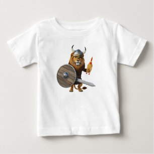 Camiseta Guerreiro Leão Viking Engraçado com Escudo e Frang