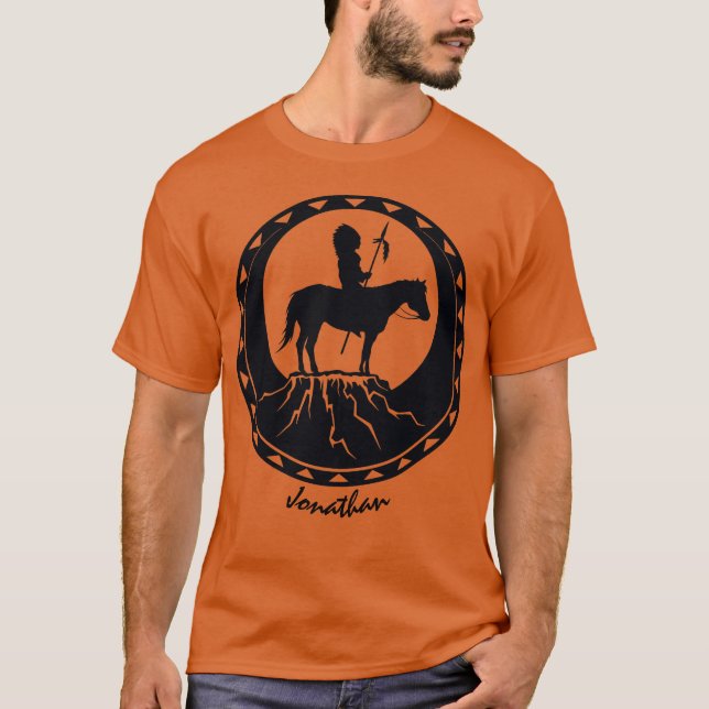 Camiseta Guerreiro Nativo Americano em Horseback (Frente)