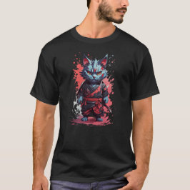 Camiseta Guerreiro Ninja Gato Cinza Aquarela Legal