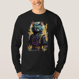 Camiseta Guerreiro Ninja Gato Cinza com ChSplash de Fogo Le