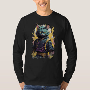 Camiseta Guerreiro Ninja Gato Cinza com ChSplash de Fogo Le