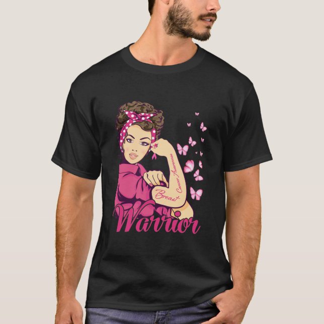 Camiseta Guerreiro Rosie Riveter Sensibilização para o Canc (Frente)