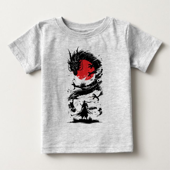 Camiseta Guerreiro Samurai e Batalha de Dragão (Frente)