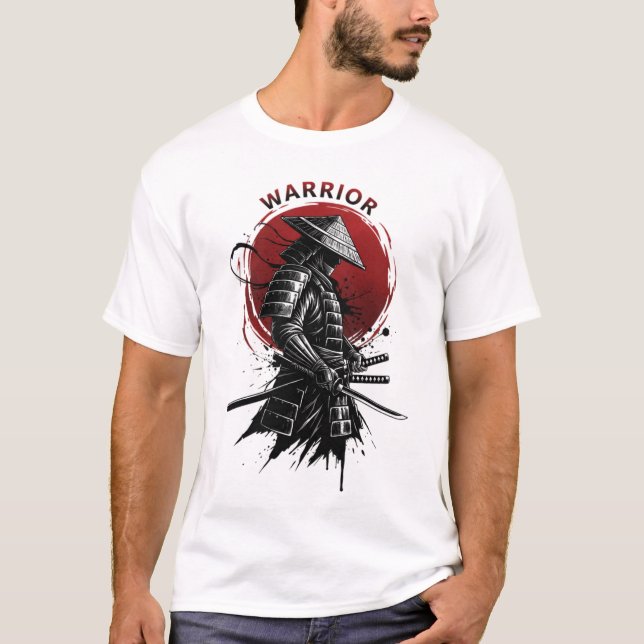 Camiseta Guerreiro Samurai Sol Nascente Estilo de Tinta Jap (Frente)