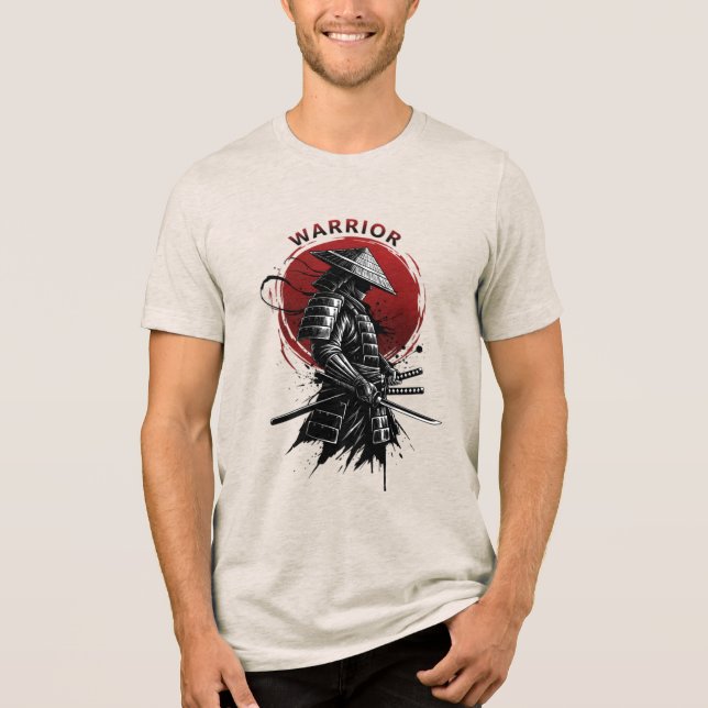 Camiseta Guerreiro Samurai Sol Nascente Estilo de Tinta Jap (Frente)