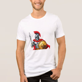 Camiseta guerreiro segurando espada e escudo pronto para a 