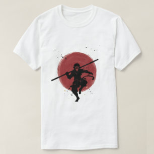 Camiseta Guerreiro Sun Wukong Sombra Estilo Tinta Japonesa