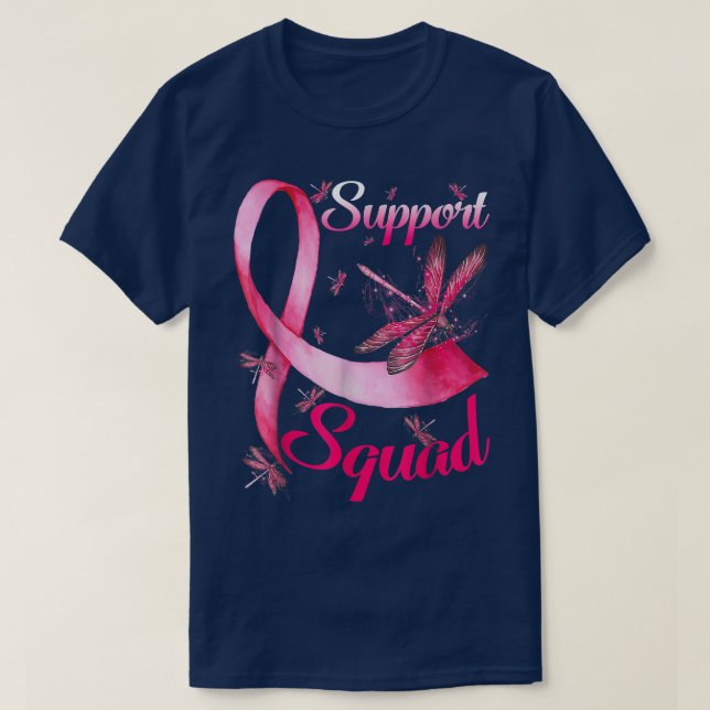 Camiseta Guerreiro Suporta Cancer da Mama de Dragonfly em E (Frente do Design)