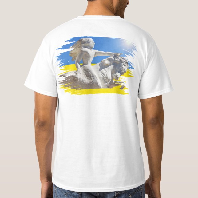 Camiseta Guerreiro Ucrânia Presidente Zelenskyy e Bandeira (Verso)