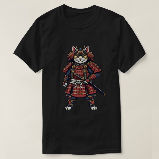 Camiseta Guerreiro Valente Gato Samurai (Frente do Design)