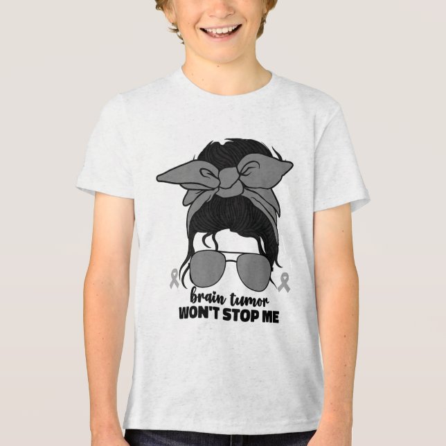 Camiseta Guerreiros do Tumor do Cérebro Mulheres vão Cinza  (Frente)