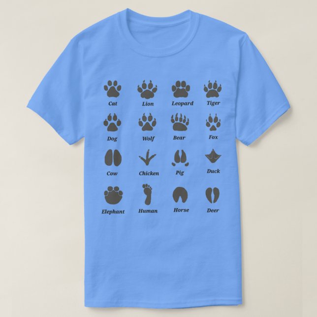 Camiseta Guia de identificação das pegadas de animais 1 (Frente do Design)
