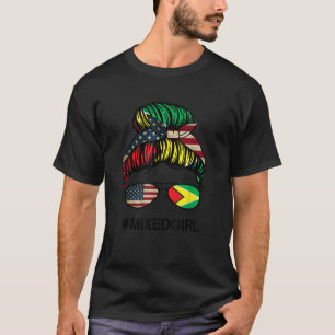 Camiseta Guiana Americana Flag EUA Guiana Messy Bun